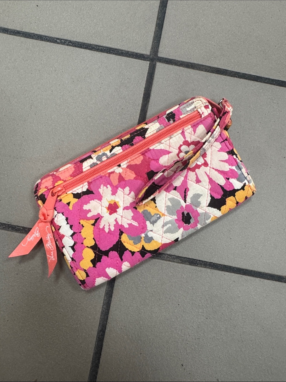 Vera Bradley Pink Yellow Floral Quilted Wristlet